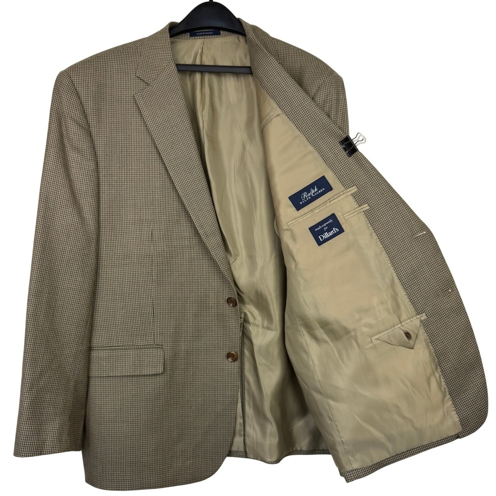 Ralph Lauren Mens 50R SILK WOOL Blazer Sport Coat Suit Jacket Tan Houndstooth